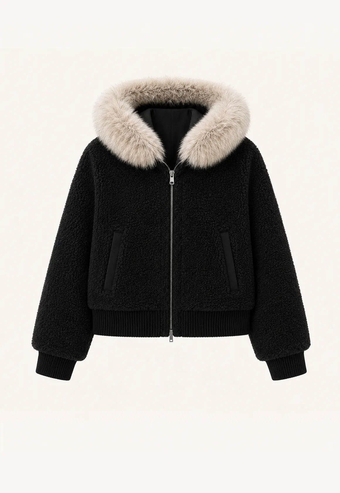 Firelady Fur Women's Merino Shearling Coat | Layered Patch-Dyed Raccoon Fur Collar “Hokkaido Melody”