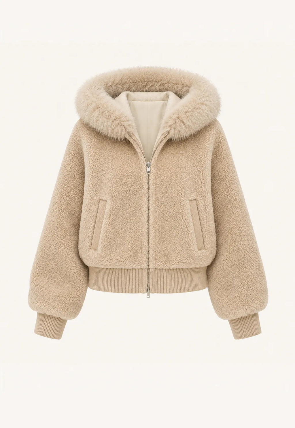 Firelady Fur Women's Merino Shearling Coat | Layered Patch-Dyed Raccoon Fur Collar “Hokkaido Melody”