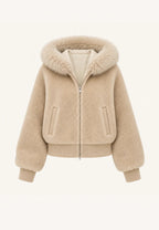 Firelady Fur Women's Merino Shearling Coat | Layered Patch-Dyed Raccoon Fur Collar “Hokkaido Melody”