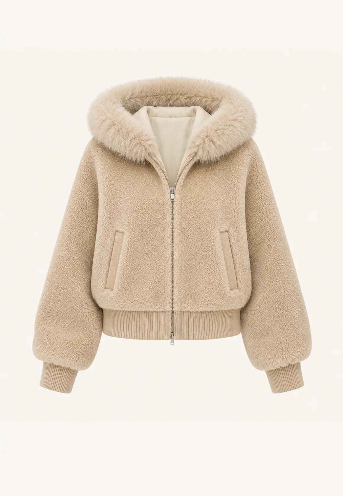 Firelady Fur Women's Merino Shearling Coat | Layered Patch-Dyed Raccoon Fur Collar “Hokkaido Melody”