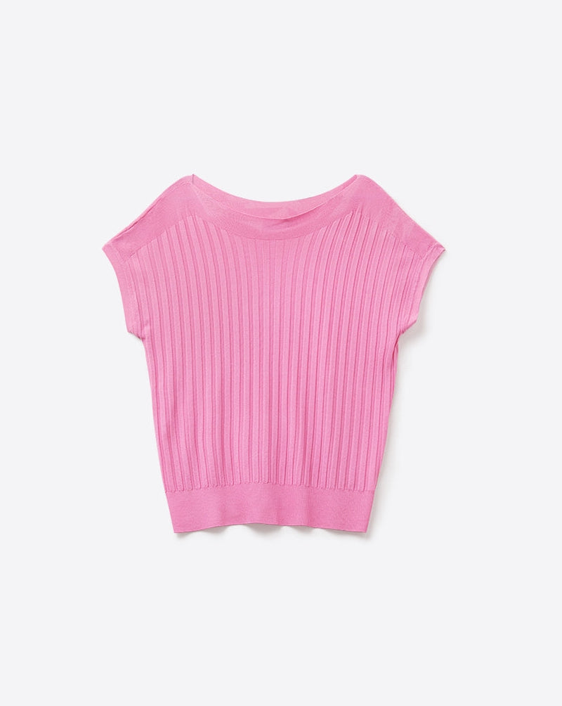 Fucshia Fine Rib Knitted Sweater with Boat Neck