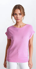 Fucshia Fine Rib Knitted Sweater with Boat Neck