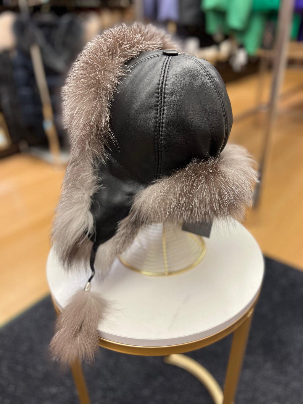 Genuine Silver Fox Fur Leather Hat