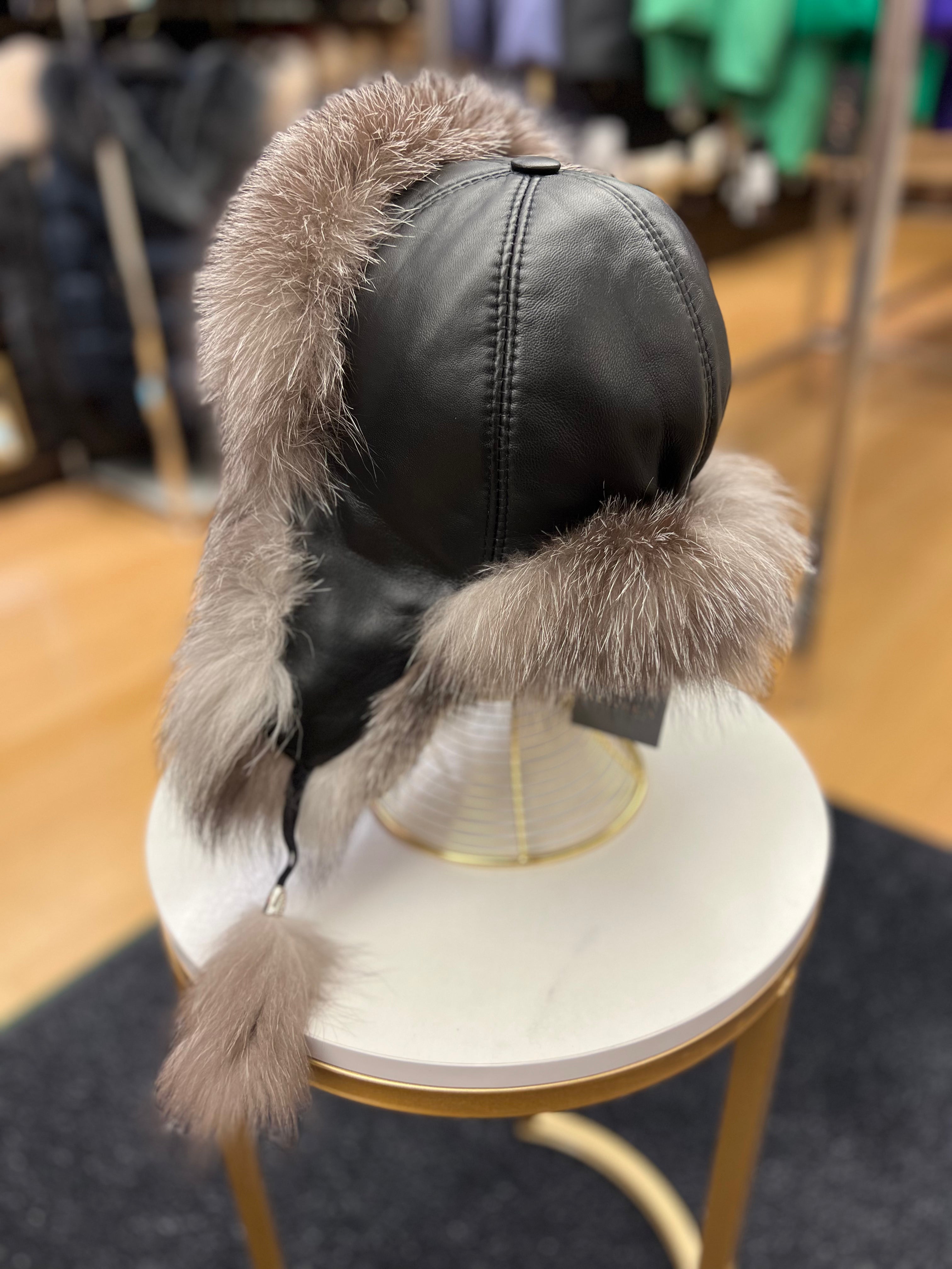 Genuine Silver Fox Fur Leather Hat