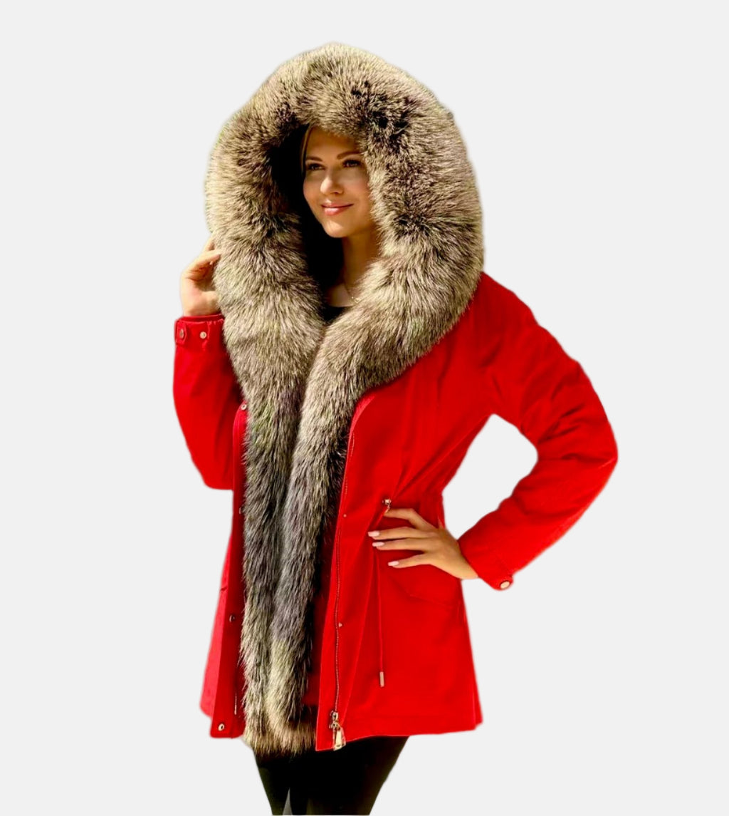 Genuine Silver Fox Fur Trim Rabbit Fur Insulated Parka