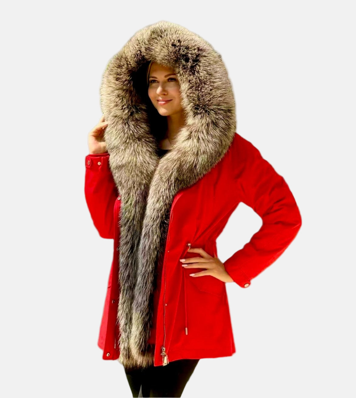 Genuine Silver Fox Fur Trim Rabbit Fur Insulated Parka