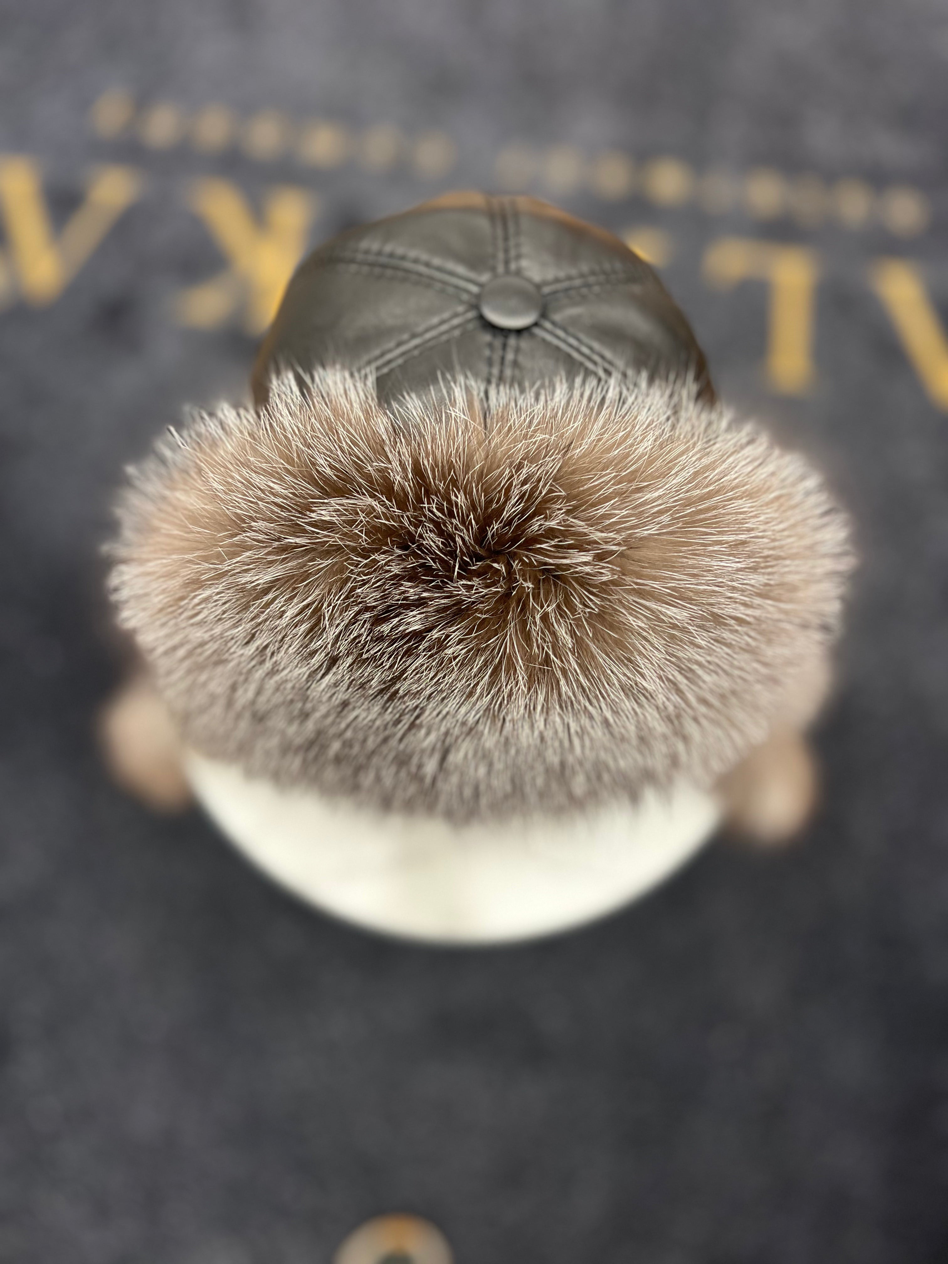 Genuine Silver Fox Fur Leather Hat