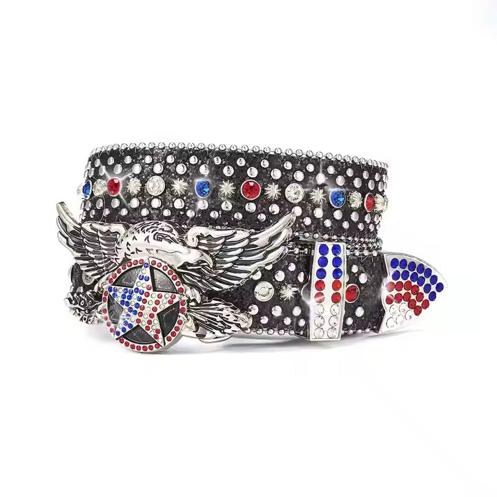 Black American Eagle Star Rhinestone Belt