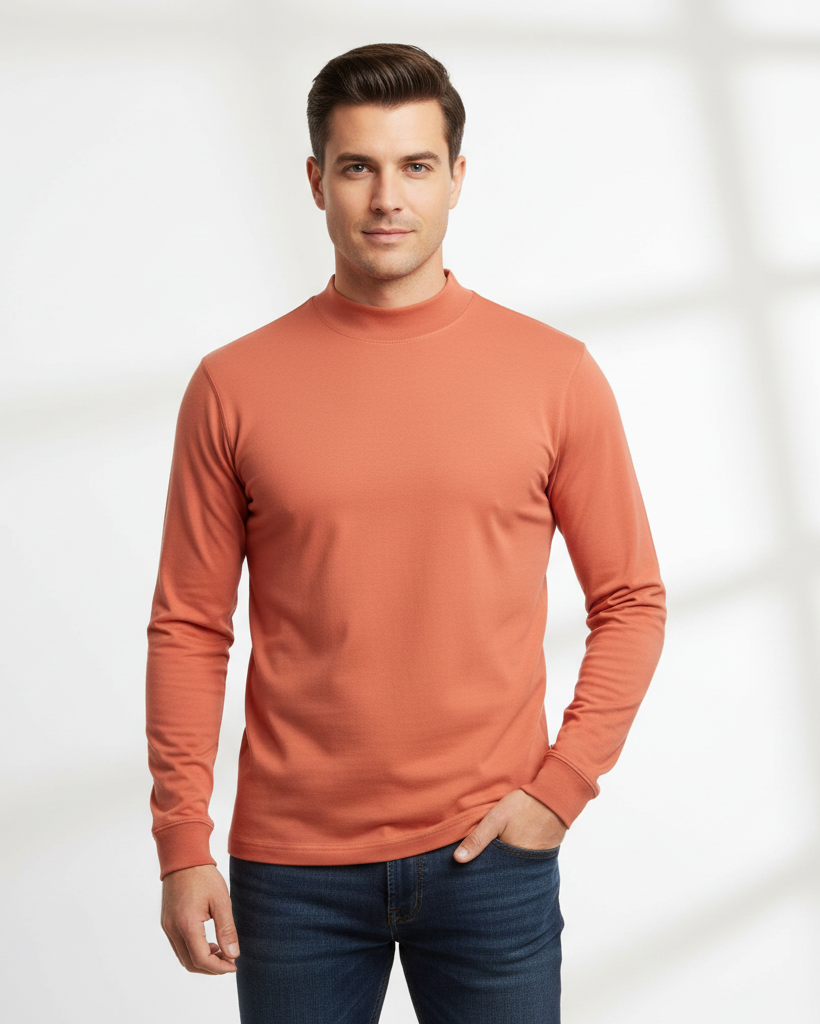 100% Pima Cotton Mock Neck Long Sleeve Shirt