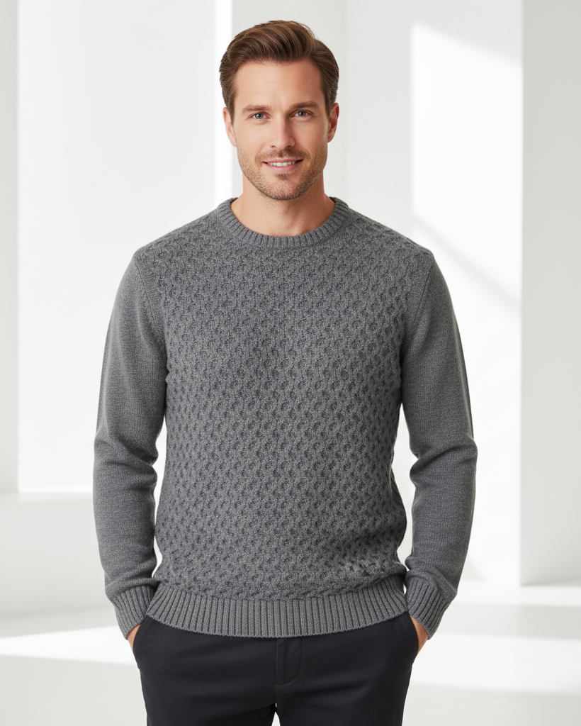 Crew Neck Cable Knit Sweater | Med Grey