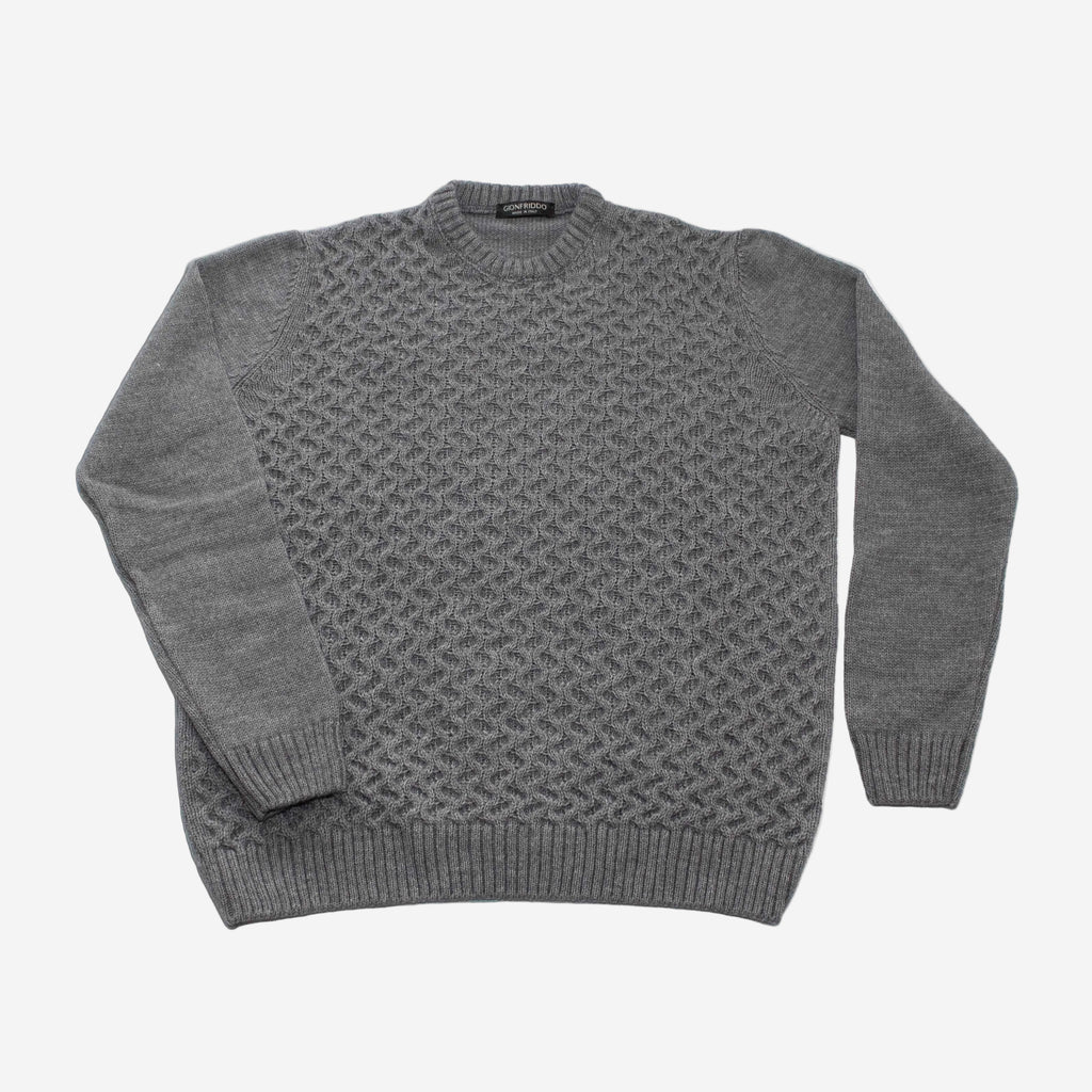 Crew Neck Cable Knit Sweater | Med Grey