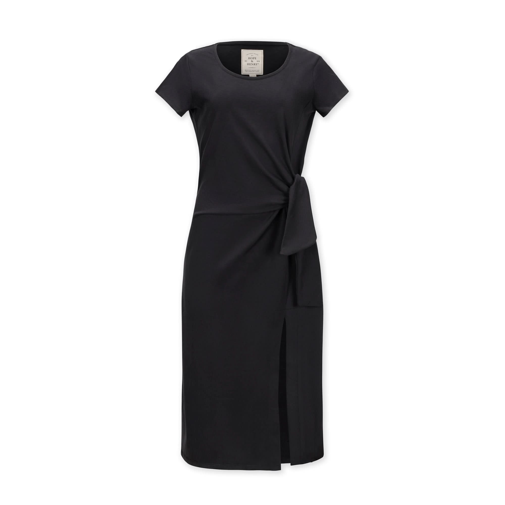 Organic Knit Tie Midi Dress | Black
