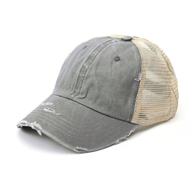 Distressed Messy Bun Hat Cap