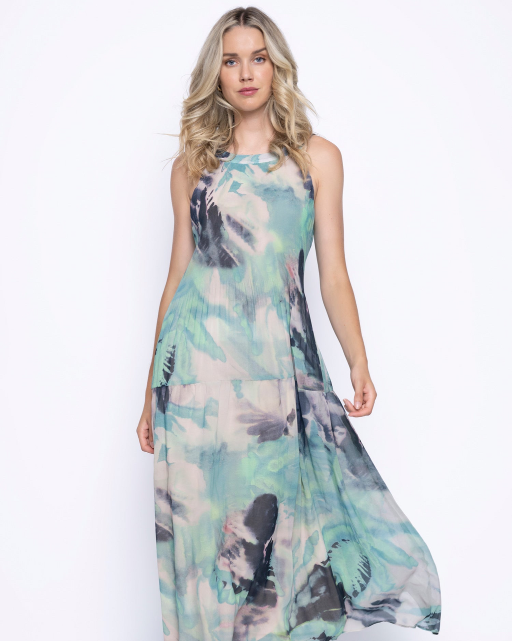 Picadilly Sleeveless Pleated Long Dress