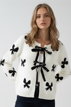 Bow Print Tie-Front Cardigan