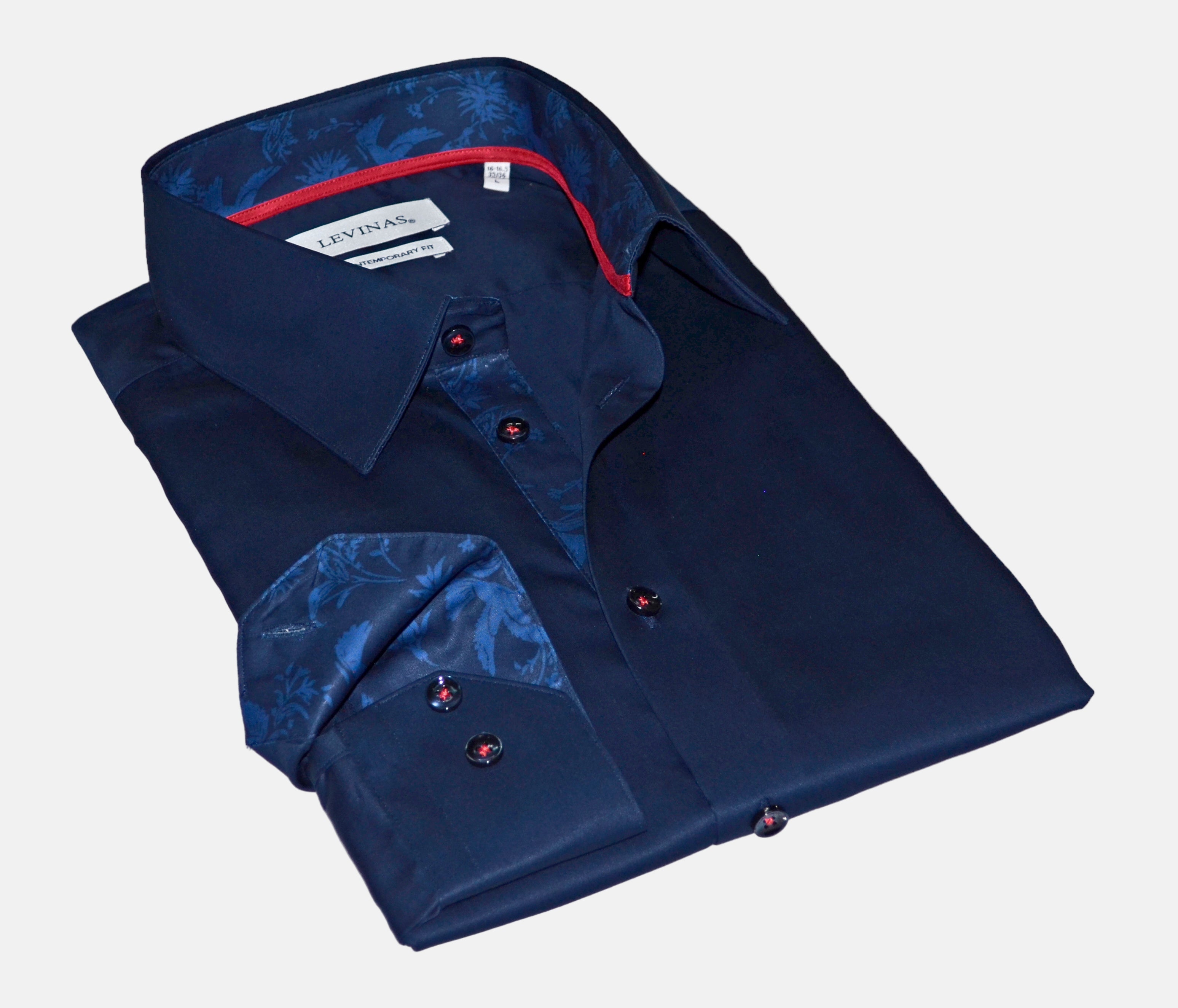 Geo Button-Up Shirt with Contrast Details on Navy | Contemporary Fit