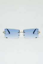 Gold Thin Rimless Square Sunglasses with Purple Lenses