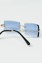 Gold Thin Rimless Square Sunglasses with Purple Lenses