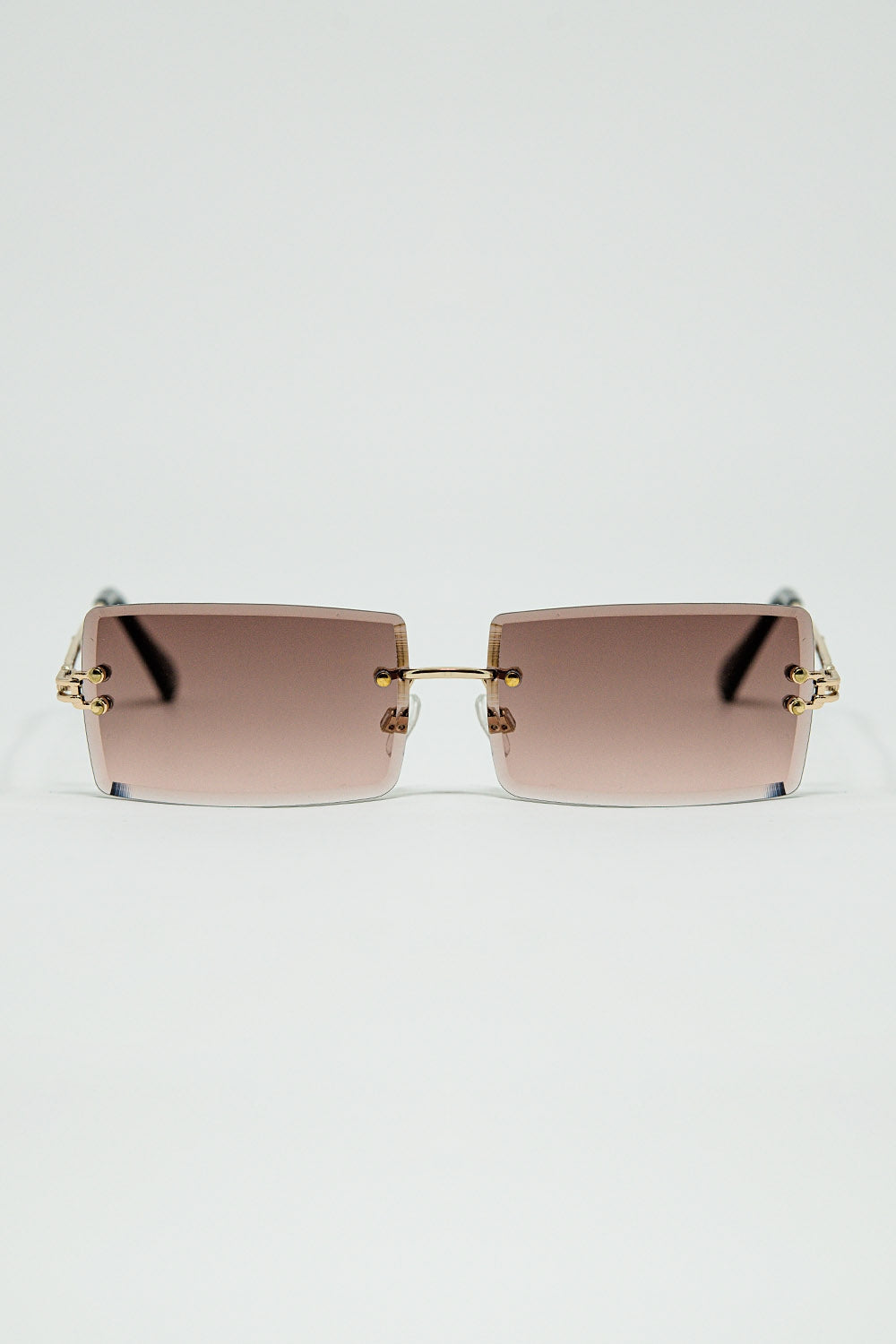 Gold Thin Rimless Square Sunglasses with Soft Brown Gradient Lenses