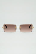 Gold Thin Rimless Square Sunglasses with Soft Brown Gradient Lenses
