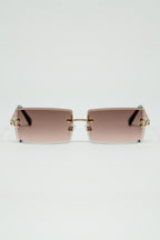 Gold Thin Rimless Square Sunglasses with Soft Brown Gradient Lenses