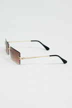 Gold Thin Rimless Square Sunglasses with Soft Brown Gradient Lenses