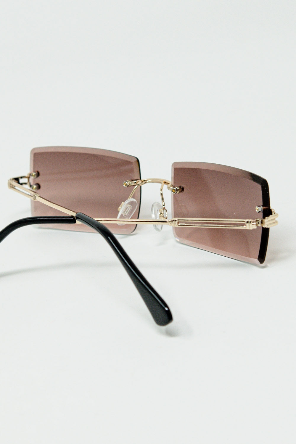 Square Rimless Shades Gold Thin Rimless Square Sunglasses with Soft Brown Gradient Lenses ...