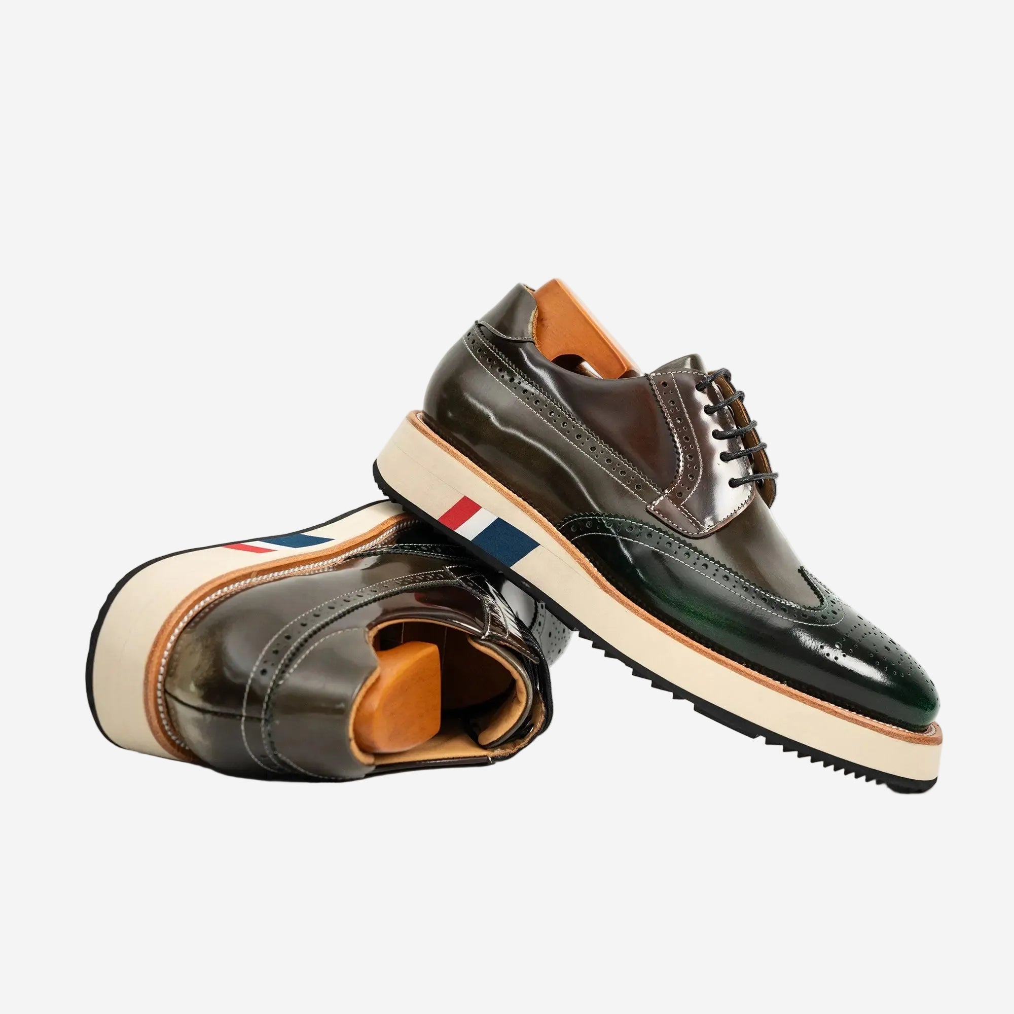 Green & Brown Brogues with Thick Heel