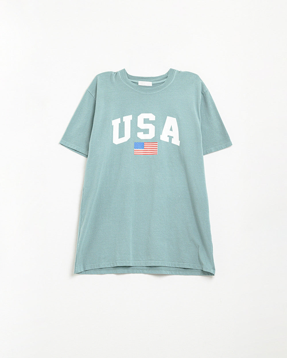 Green Loose Long T-Shirt with USA Logo