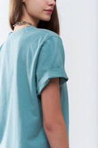 Green Loose Long T-Shirt with USA Logo