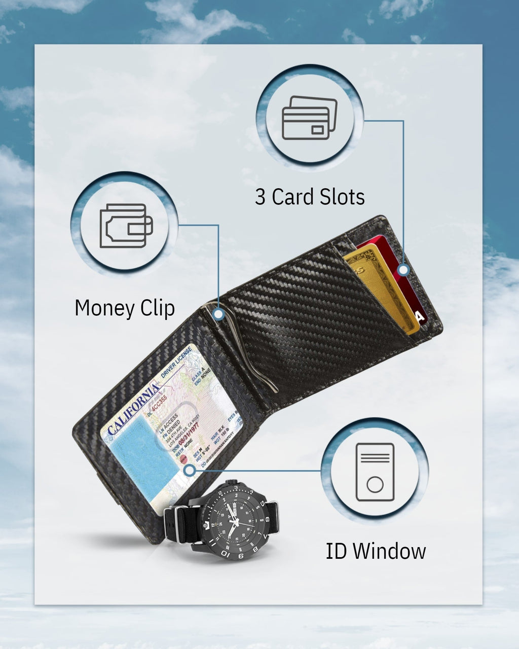 Money Clip Bifold Wallet with Pull Strap