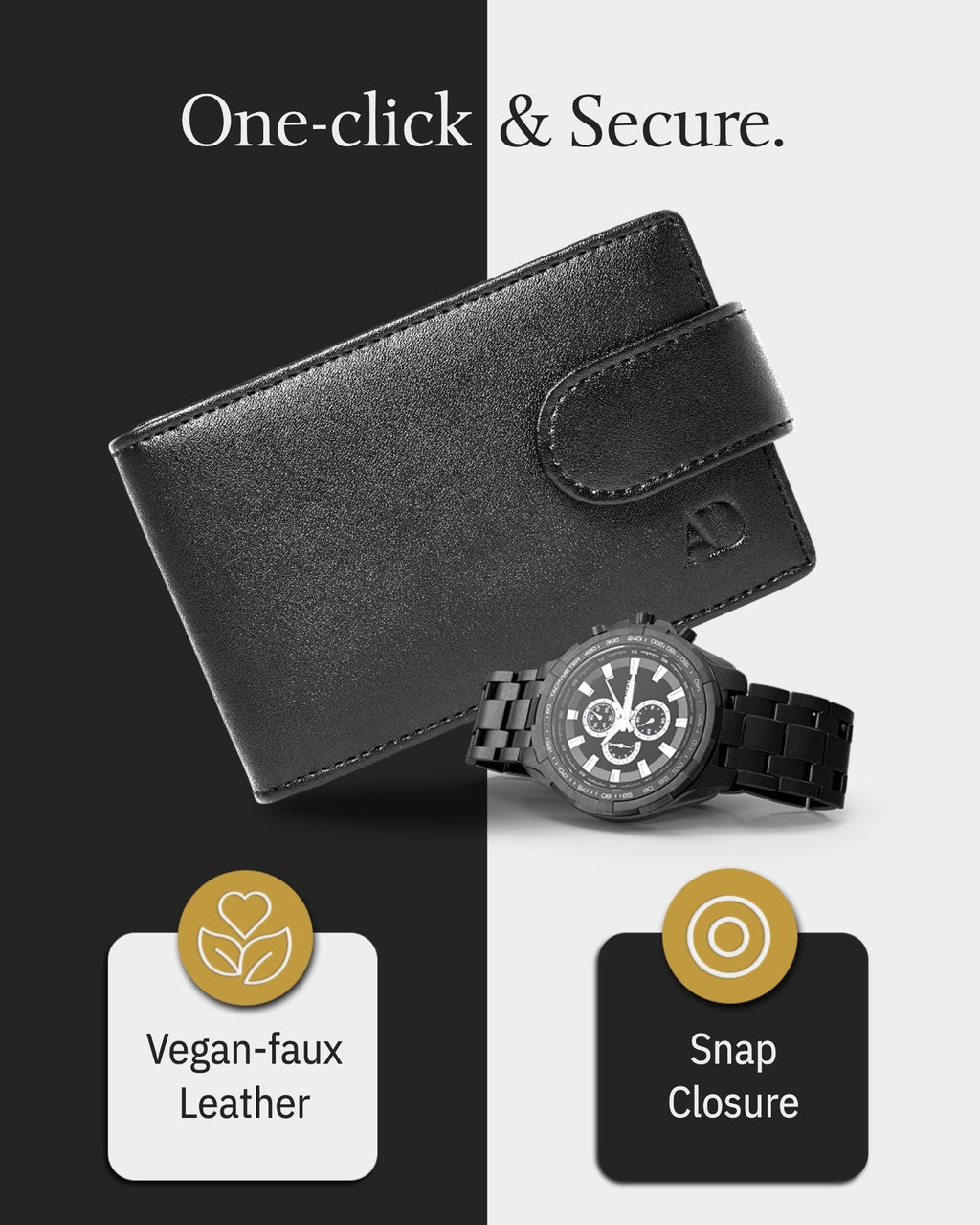 Bifold Wallet with Removable Money Clip Snap Closure