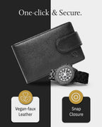 Bifold Wallet with Removable Money Clip Snap Closure