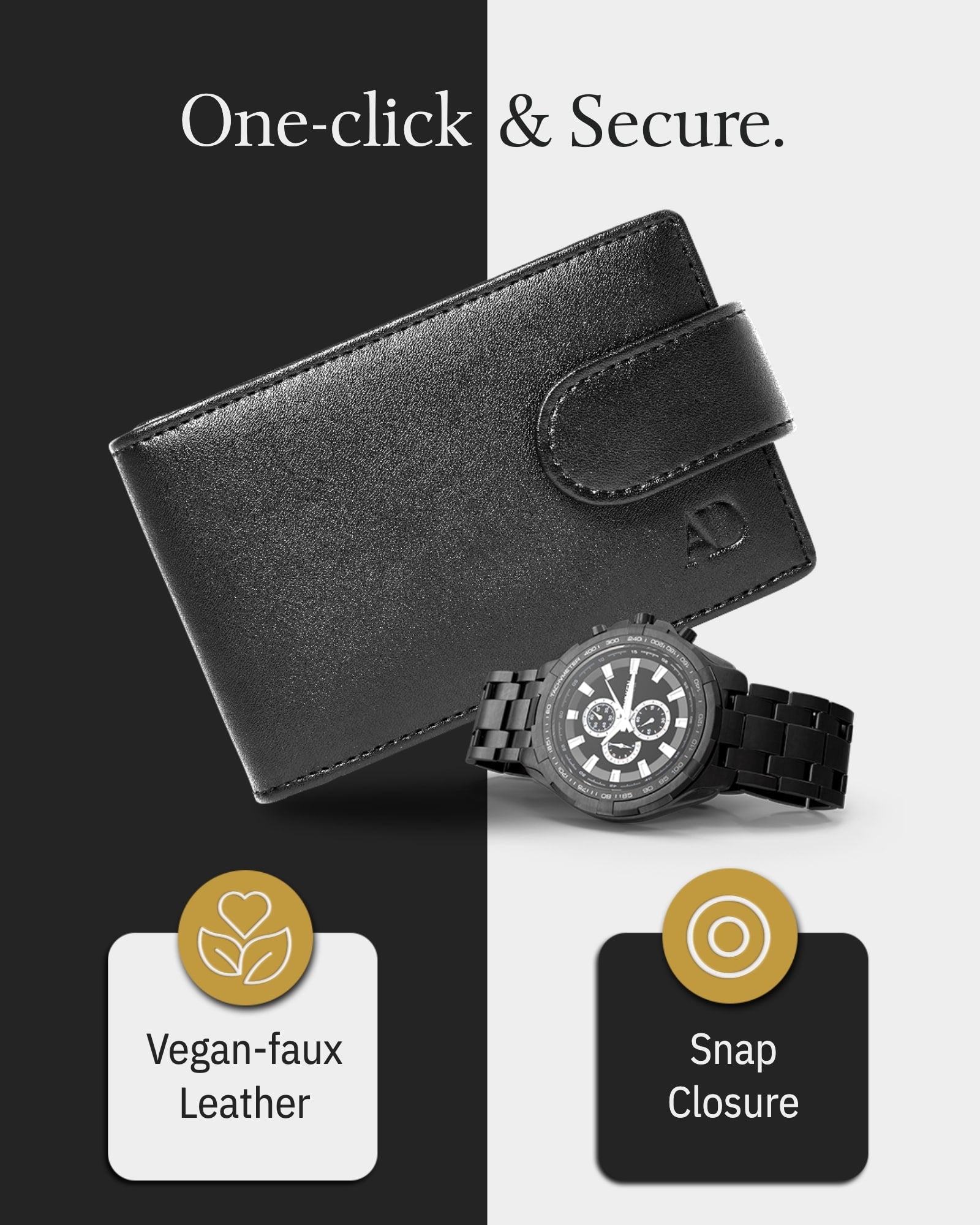 Bifold Wallet with Removable Money Clip Snap Closure