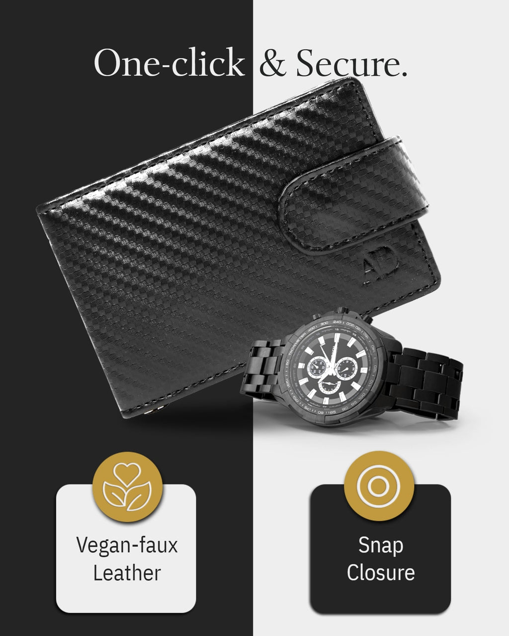 Bifold Wallet with Removable Money Clip Snap Closure