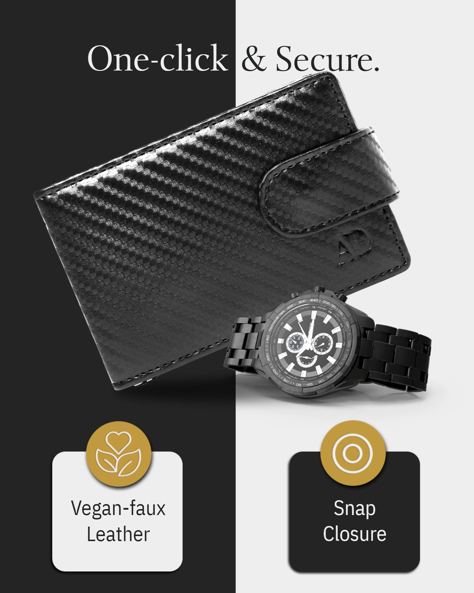 Bifold Wallet with Removable Money Clip Snap Closure