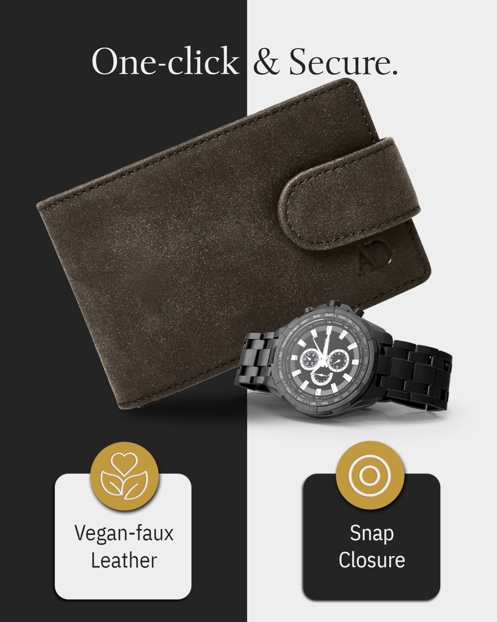Bifold Wallet with Removable Money Clip Snap Closure