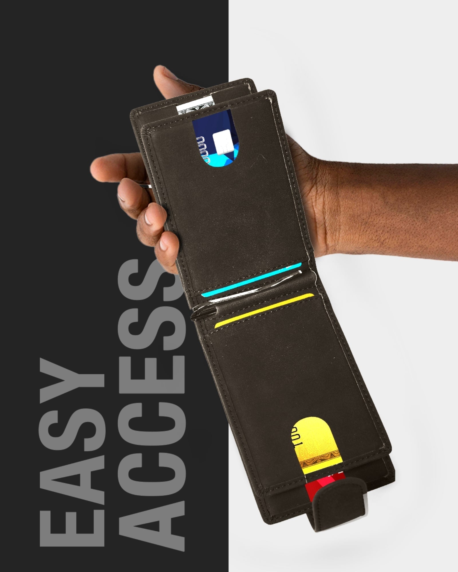 Bifold Wallet with Removable Money Clip Snap Closure