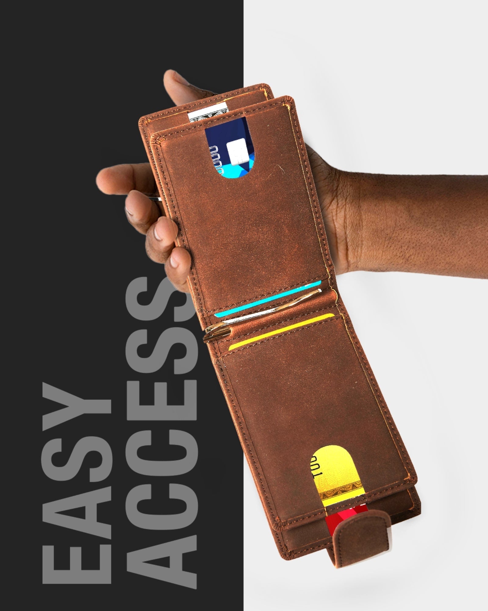 Bifold Wallet with Removable Money Clip Snap Closure