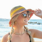 Rainbow Woven Straw Bucket Hat