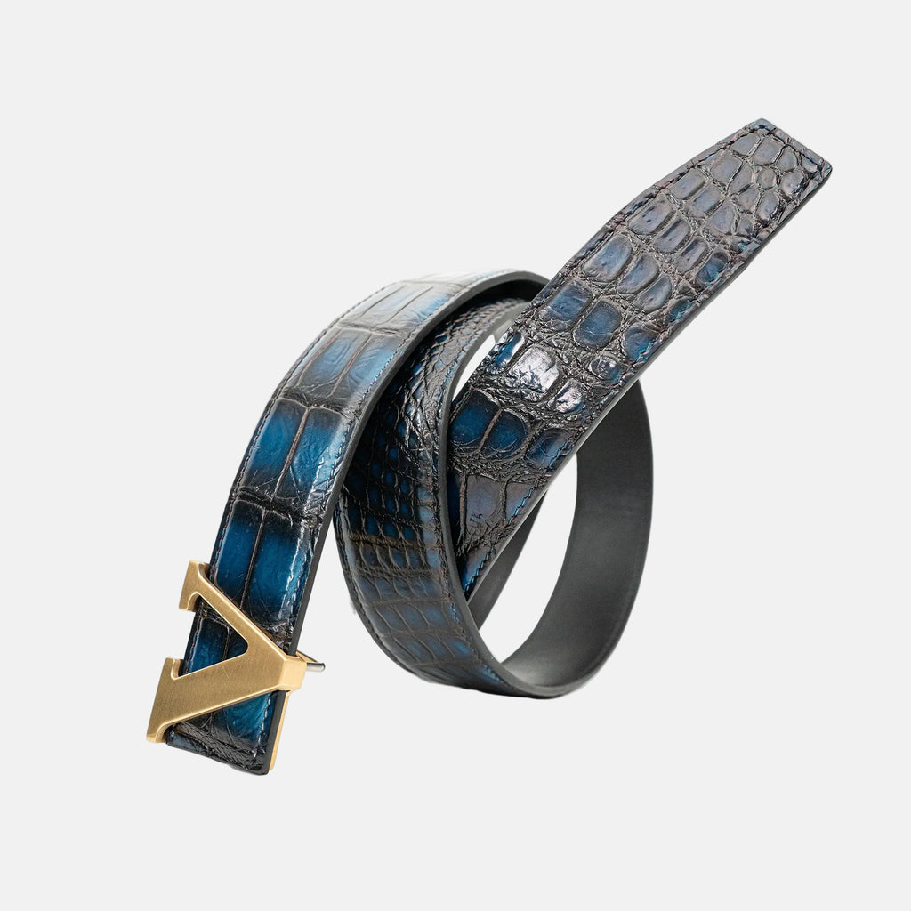 Handcrafted Alligator Leather Belts | Navy/Black DVG177
