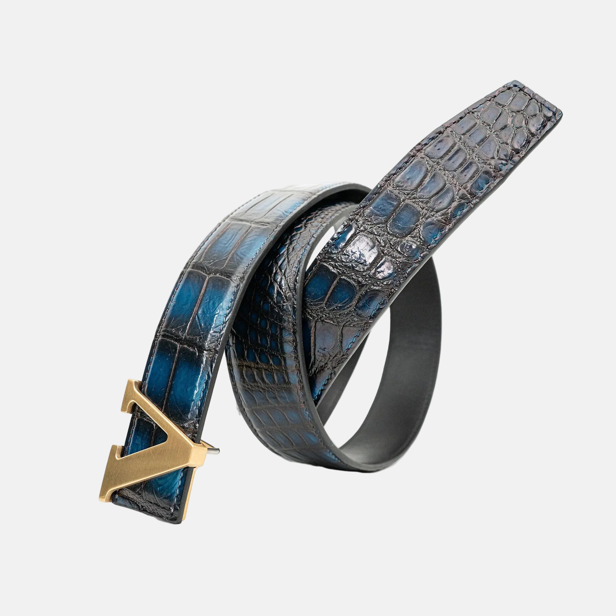 Handcrafted Alligator Leather Belts | Navy/Black DVG177