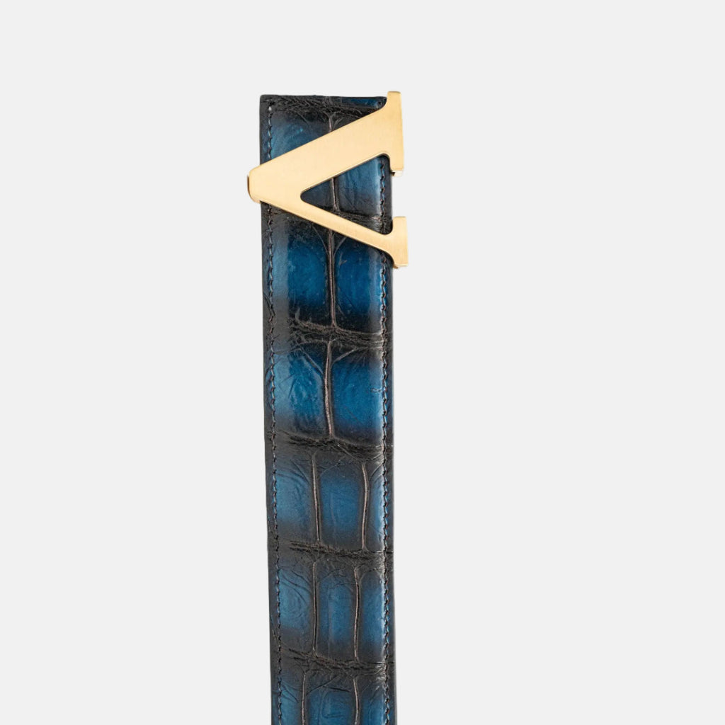 Handcrafted Alligator Leather Belts | Navy/Black DVG177