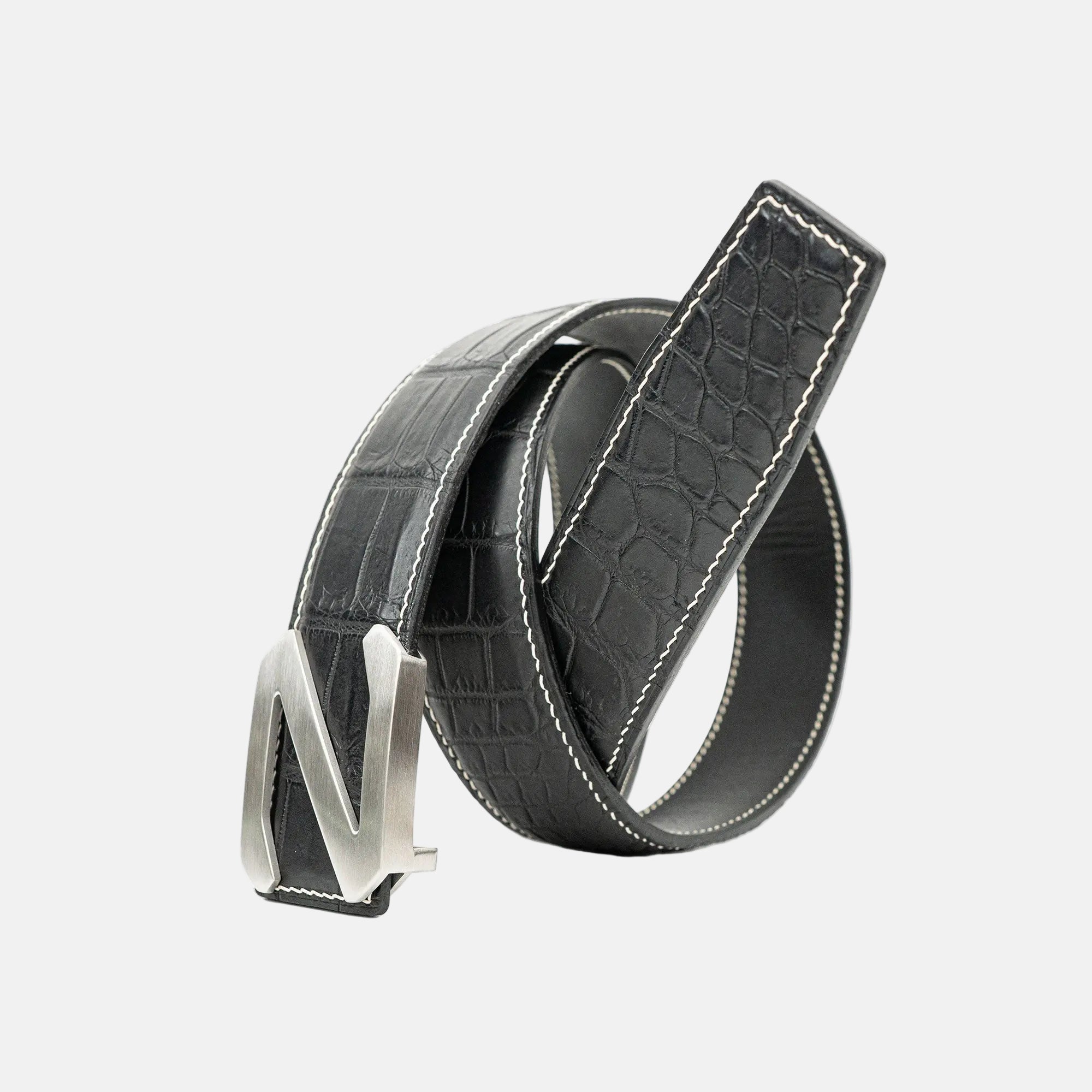 Handcrafted Alligator Leather Belt | Black DVG181