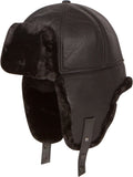 Sakkas Leather Shearling Unisex Faux Mink Fur Aviator Russian Ushanka Trapper Winter Ear Flaps Warm Hat Chin Strap