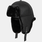 Sakkas Leather Shearling Unisex Faux Mink Fur Aviator Russian Ushanka Trapper Winter Ear Flaps Warm Hat Chin Strap