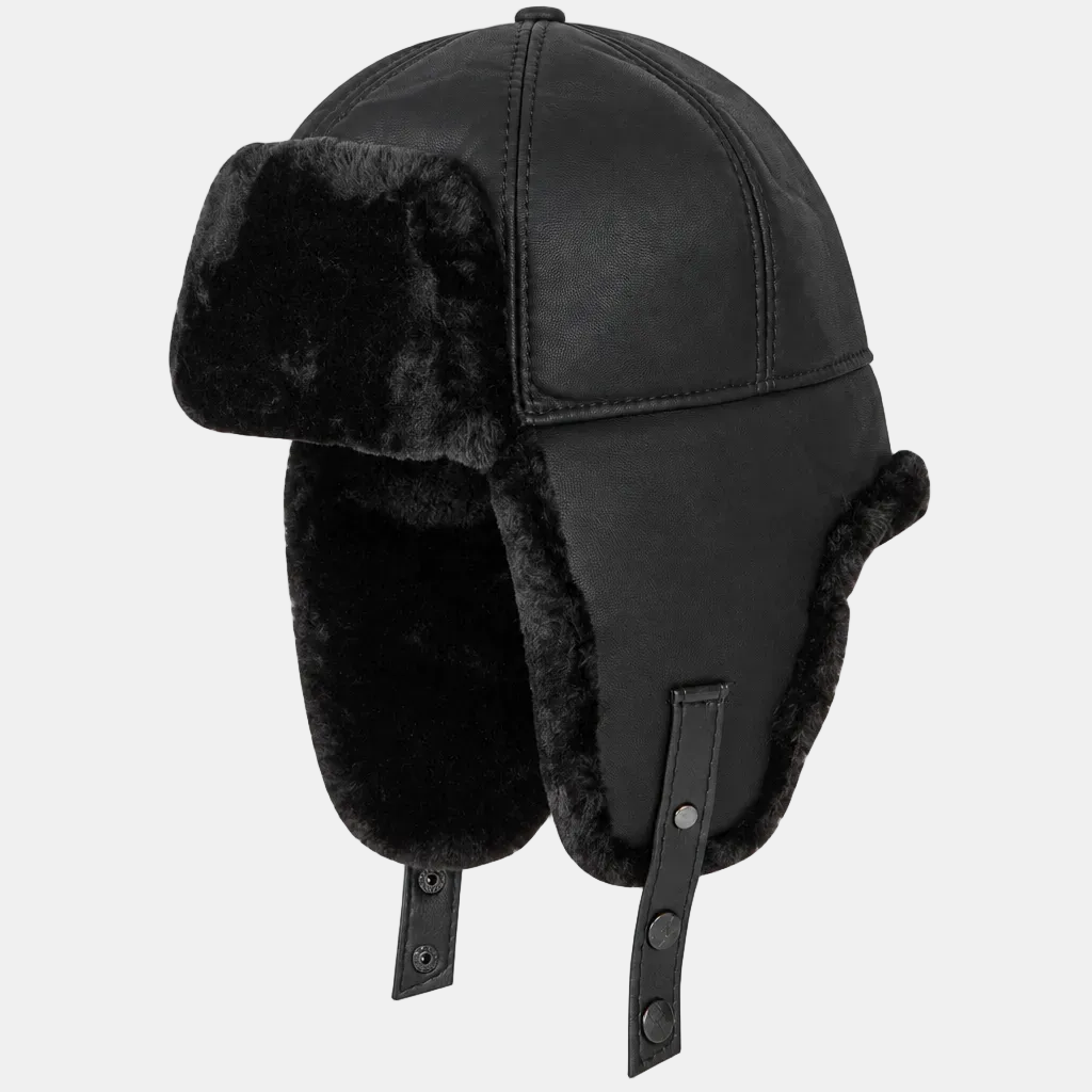 Sakkas Leather Shearling Unisex Faux Mink Fur Aviator Russian Ushanka Trapper Winter Ear Flaps Warm Hat Chin Strap