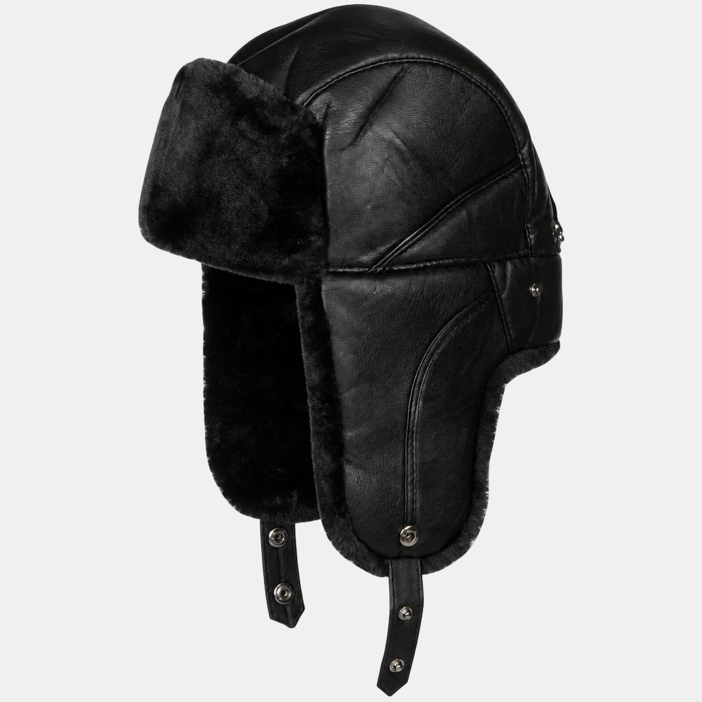 Sakkas Samy Adjustable Leather Shearling Unisex Aviator Russian Ushanka Trapper Winter Hat Faux Fur