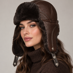 Sakkas Samy Adjustable Leather Shearling Unisex Aviator Russian Ushanka Trapper Winter Hat Faux Fur