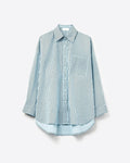 High-Low Oversized Striped Shirt with Chest Pocket in Black and Blue
